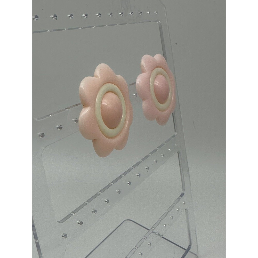 Vintage Large Pink Plastic Flower Earrings Pop Art Barbiecore - Picture 3 of 4